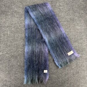 Calzeat Mohair Scarf Made Scotland‎ Blue Purple Plaid Fuzzy Fringe